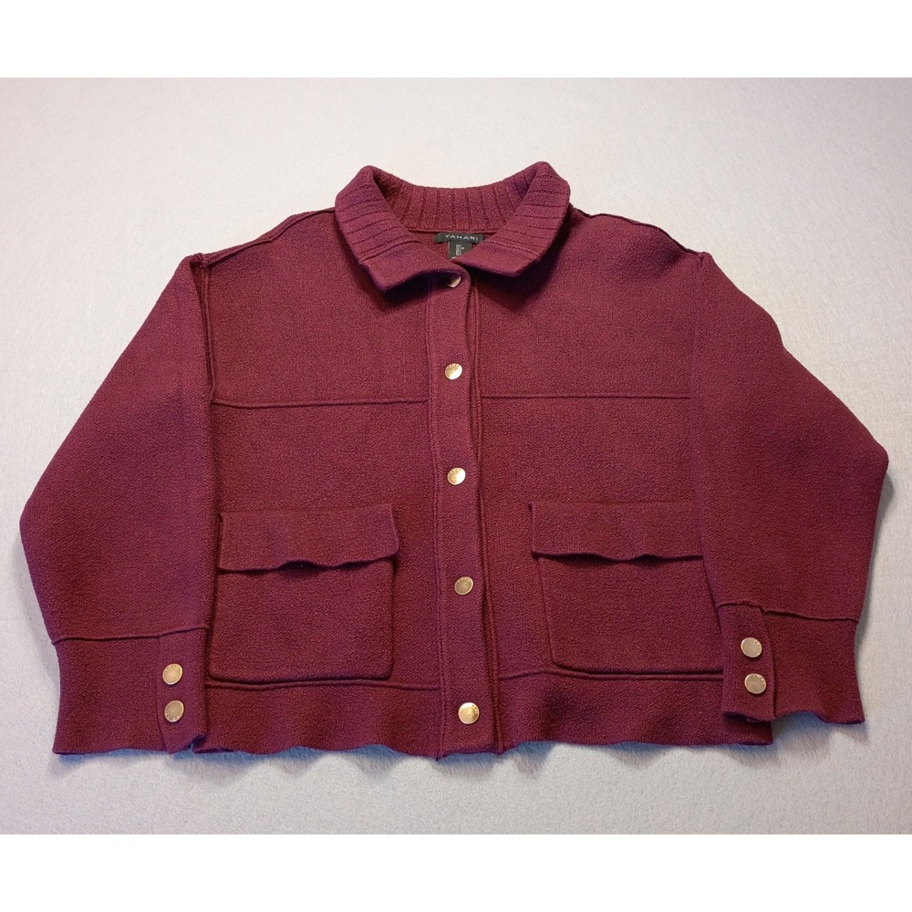 Tahari Womens Sz Large Knitted Blazer‎ Merlot Burgundy Blazer Coat Heavy Knit
